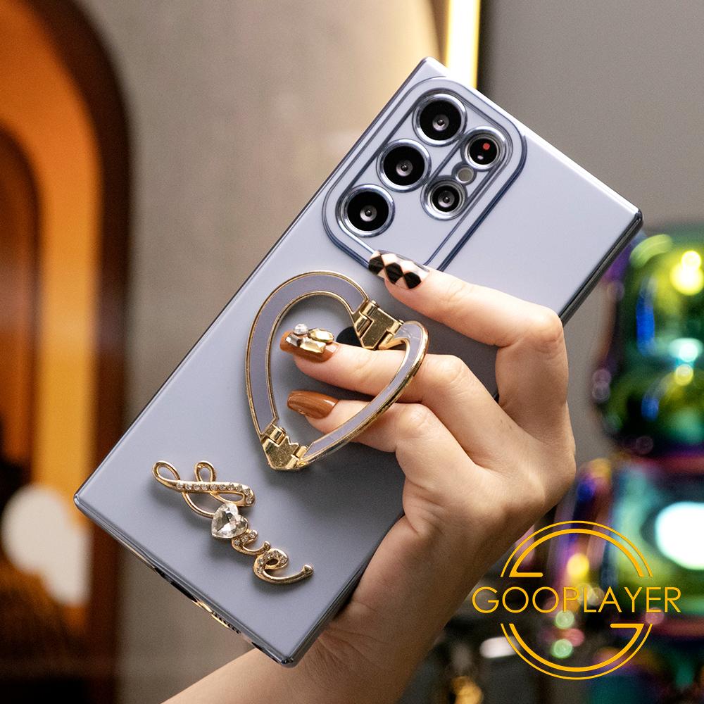 Luxury Love Heart Side Pattern Love Heart Holder Plating Phone Case For Samsung S24Ultra S24FE S24 S23 S22 S21Ultra FE Plus Ultra A55 A35 A25 A15