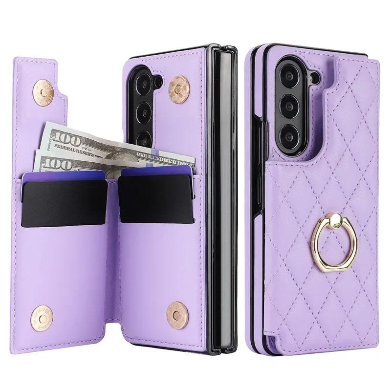 Leather Wallet with Card Holder Phone Case for Samsung Galaxy Z Fold 6 5 4 Fold6 Fold5 Fold4 Fold3 Ring Kickstand Protect Cover