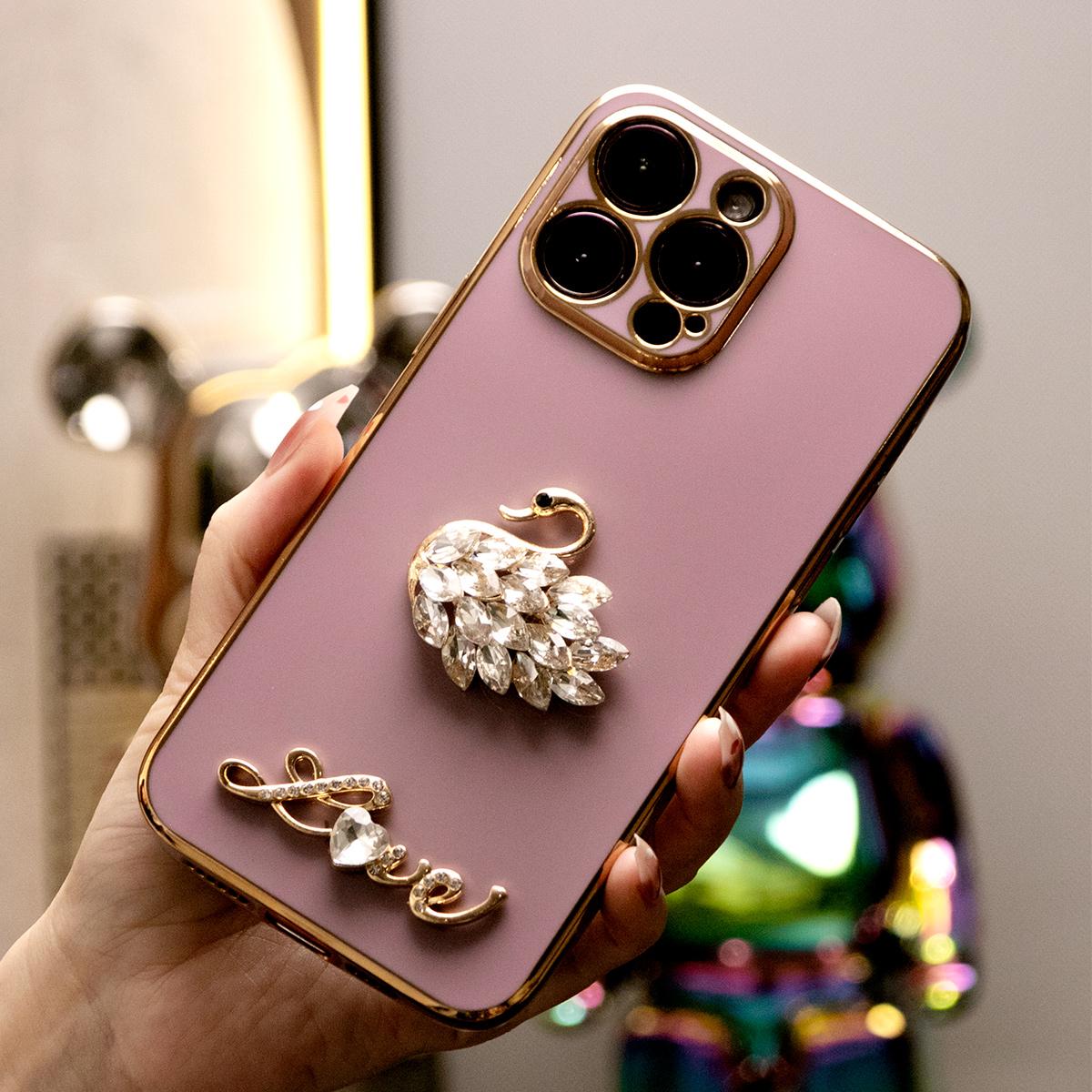 Glitter Crystal Swan Plating Phone Case For iPhone 16 15 14 13 12 Plus Pro Max Soft TPU Back Cover