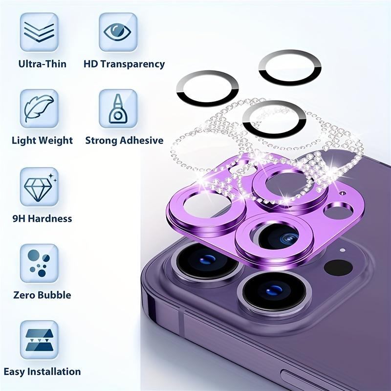 Glitter Rhinestone Metal Camera Lens Protector Glass For iPhone 16 15 14 13 Pro Max Shining Full Cover Camera Lens Protector Case