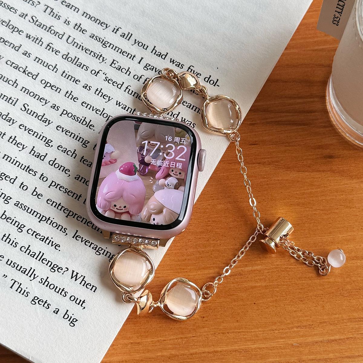 Crystal Colorful Stone Chain Metal Strap for Apple Watch 44mm Band 45 42 38 41 Ultra 49mm Link Bracelet for IWatch Series 9 8 7 6 SE 5 4
