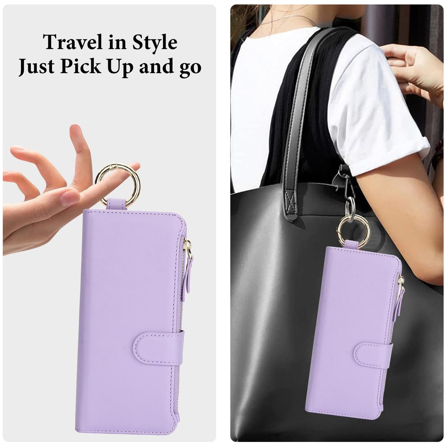 Crossbody Cards Solt Zipper Wallet Leather Case For Samsung Galaxy Z Fold 5 4 3 6 5G Wristband Ring Holder Kickstand Cash Pocket