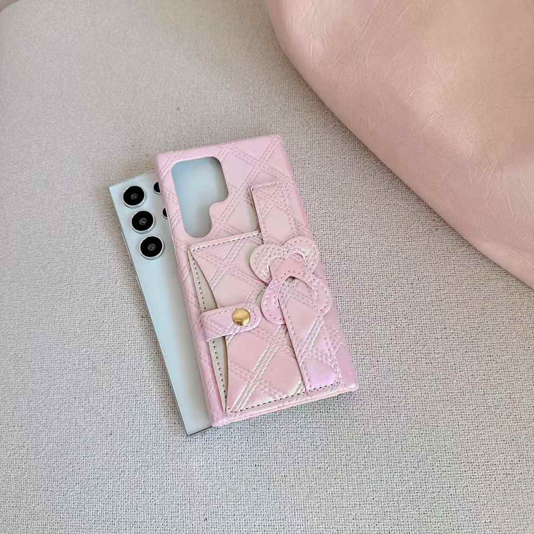 For Samsung S25Ultra S24Ultra S23Ultra S22Ultra Case With Portable Wristband, Colorful Gradient Laser Quilted Lining Leather Wallet Shockproof Card Slot Hard Full Cover