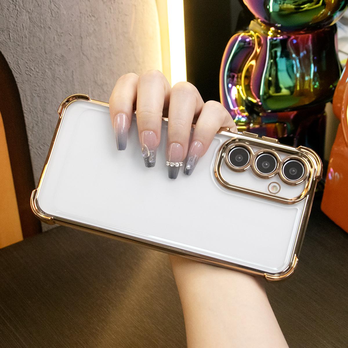 Luxury Plating Shockproof Clear Case for Samsung Galaxy A15 A25 A34 A35 A53 A54 A55 4G 5G Transparent Hard Acrylic Hybrid Bumper Armor Cover.