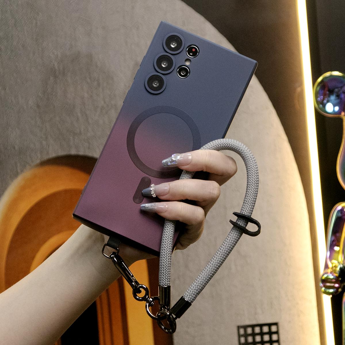 Gradient Color Magnetic Wireless Charge Matte Case With Multifunctional Climbing Rope For Samsung Galaxy S24 S23 S22 S21Plus FE Ultra Note 20 Ultra Z Flip 3 4 5