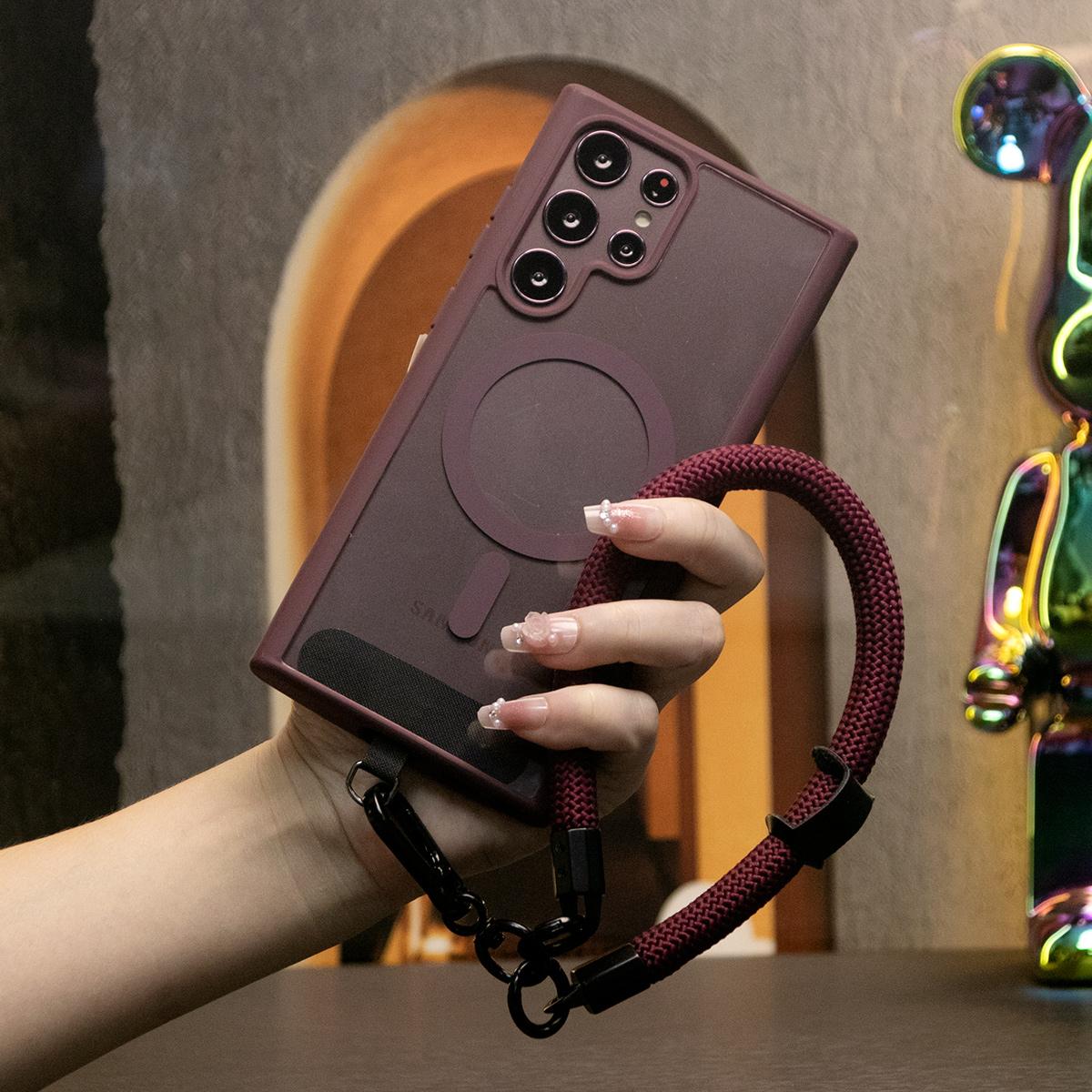 Transparent Magnetic Shockproof Hard Phone Case With Multifunctional Climbing Rope For Samsung Galaxy S24FE S24Ultra S23FE S23 S22 Plus Ultra Silicone Candy Color Edges Clear Acrylic Cover