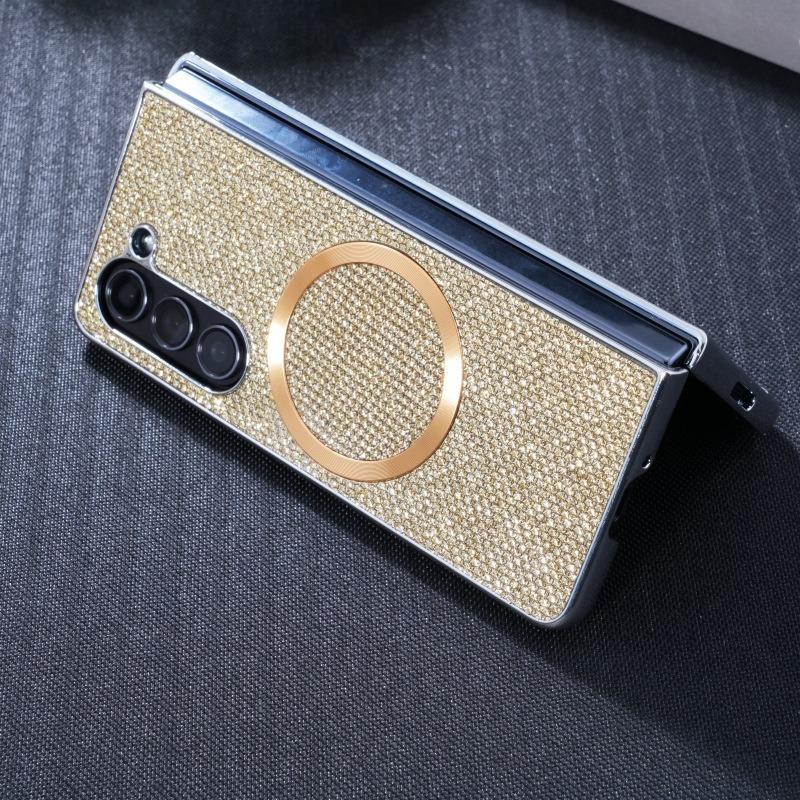 Luxury Glitter Rhinestone Strong Magnetic PC Fold Phone Case For Samsung Galaxy Z Fold6 Fold5 Fold4 Fold3 5G Smart Phone Full Cover