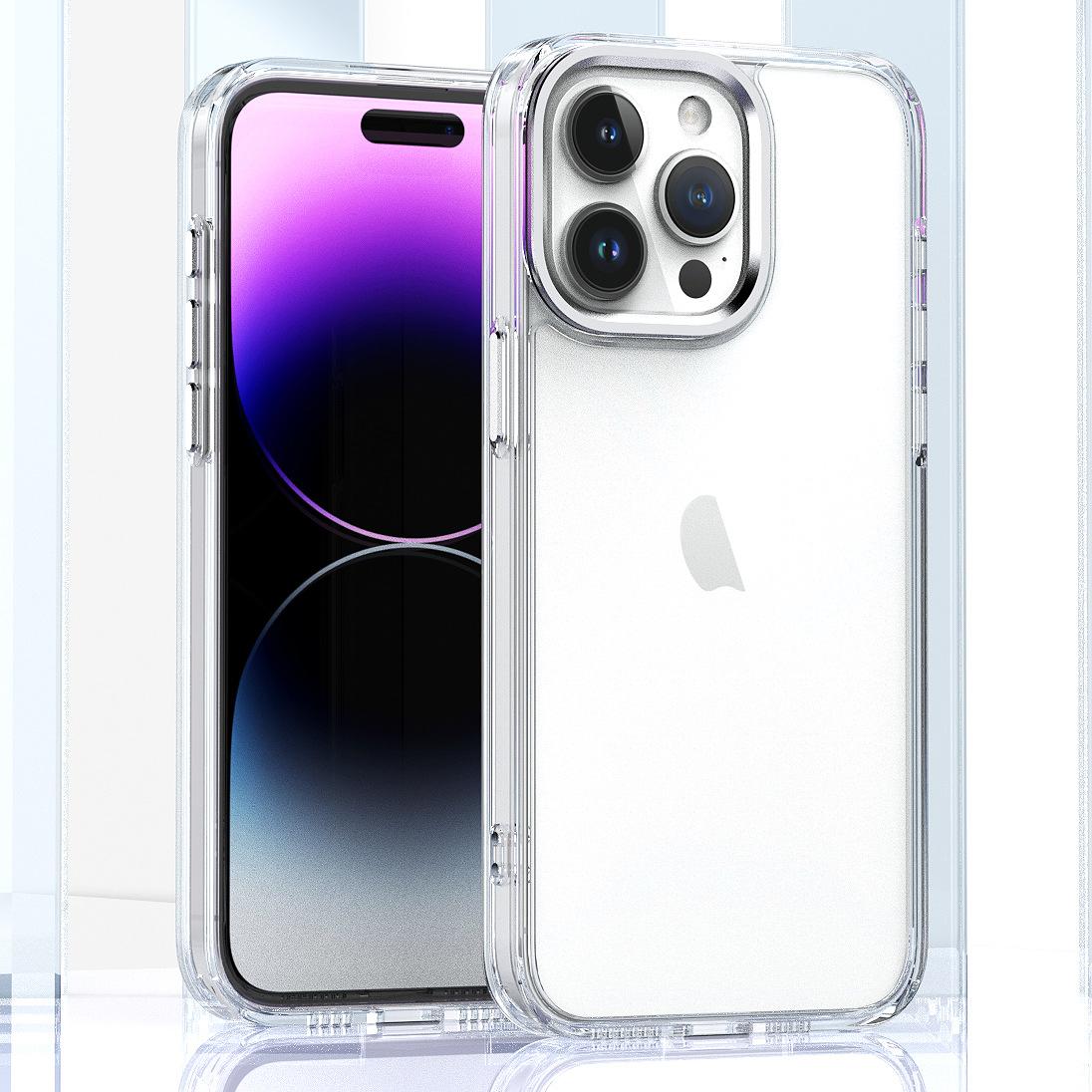 Acrylic Metal Camera Frame Transparent Phone Case for iPhone 16 15 14 13 12 11 Clear Cover