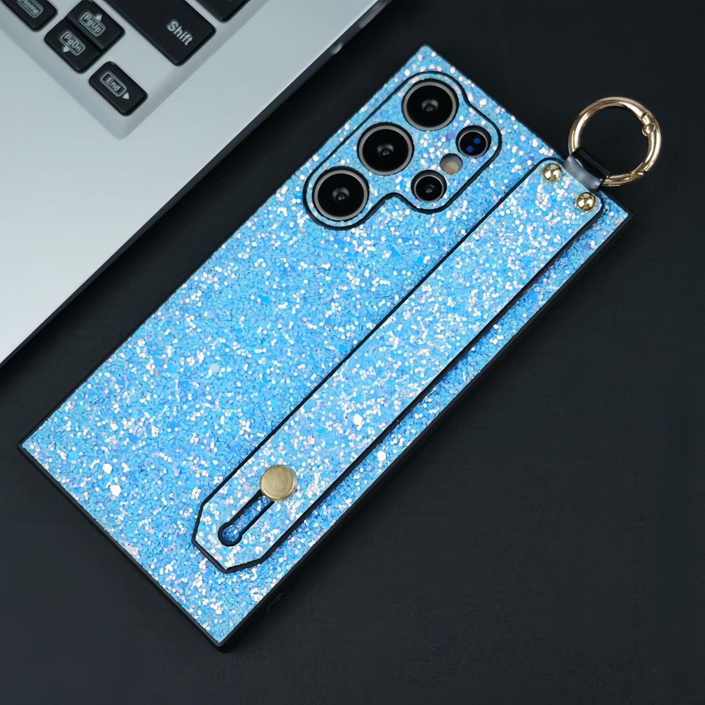 For Samsung S25Ultra S25 S24 S23 S22 S21 Case With Wristband, Glitter Durable Faux Kickstand Shockproof Hard Full Cover Phone Case