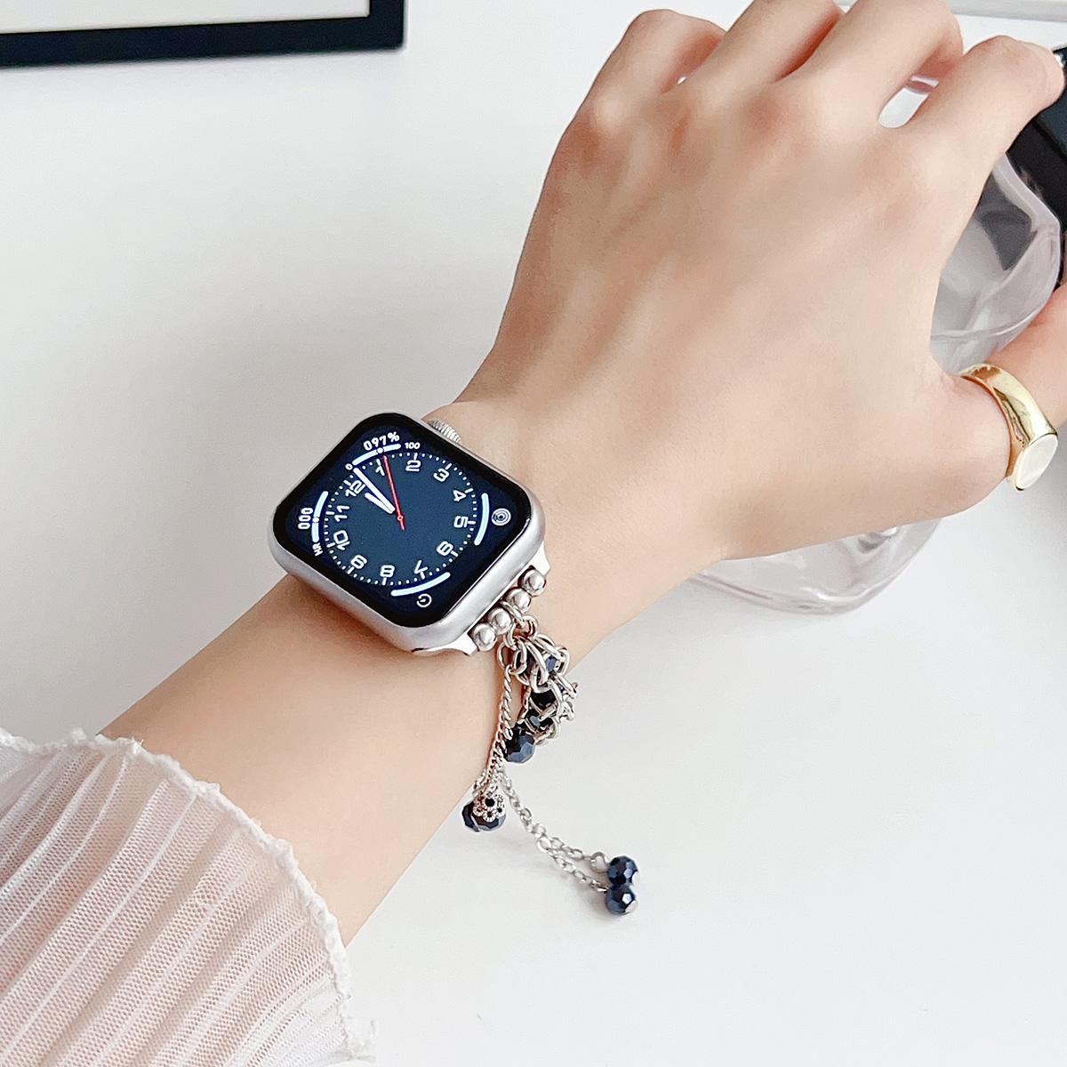 Crystal Tassel Chain Metal Strap for Apple Watch 44mm Band 45 42 38 41 Ultra 49mm Link Bracelet for IWatch Series 9 8 7 6 SE 5 4