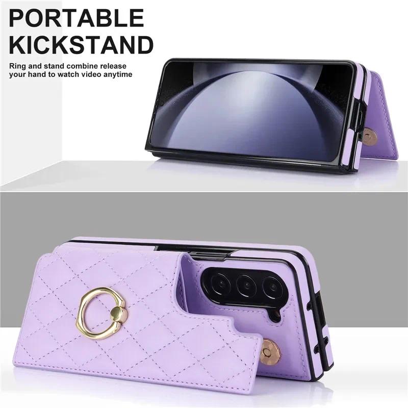 Leather Wallet with Card Holder Phone Case for Samsung Galaxy Z Fold 6 5 4 Fold6 Fold5 Fold4 Fold3 Ring Kickstand Protect Cover