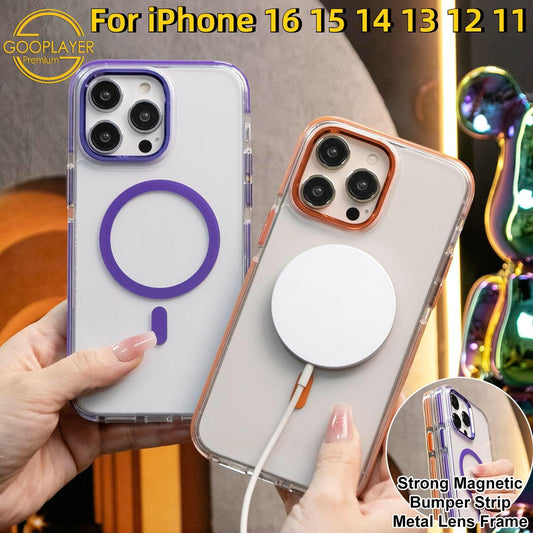For iPhone 16 15 14 13 12 11 Pro Max Phone Case, Dual Color Clear Acrylic High Definition Strong Magnetic Support Wireless Charging For Magsafe Anti-Fall Bumper Hard Multicolor Full Cover