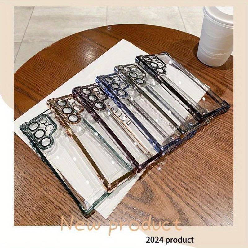 Electroplated Four Corners Anti-fall Transparent Hard PC Phone Case For Samsung S24FE S24Ultra S24 S23FE S22 S22Ultra A15 A25 A34 A35 A53 A54 A55, Full Cover with Camera Protector