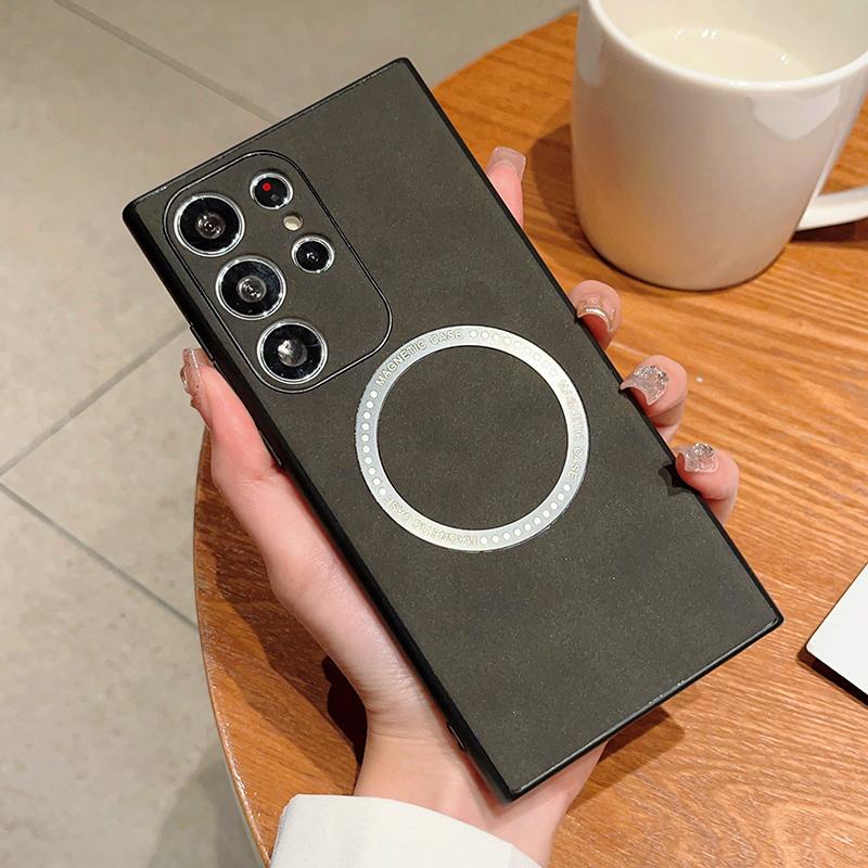 Square Leather Magnetic Case for Samsung Galaxy S22 Plus S21FE Note20 S23 Ultra Shockproof Cover Soft TPU Cases