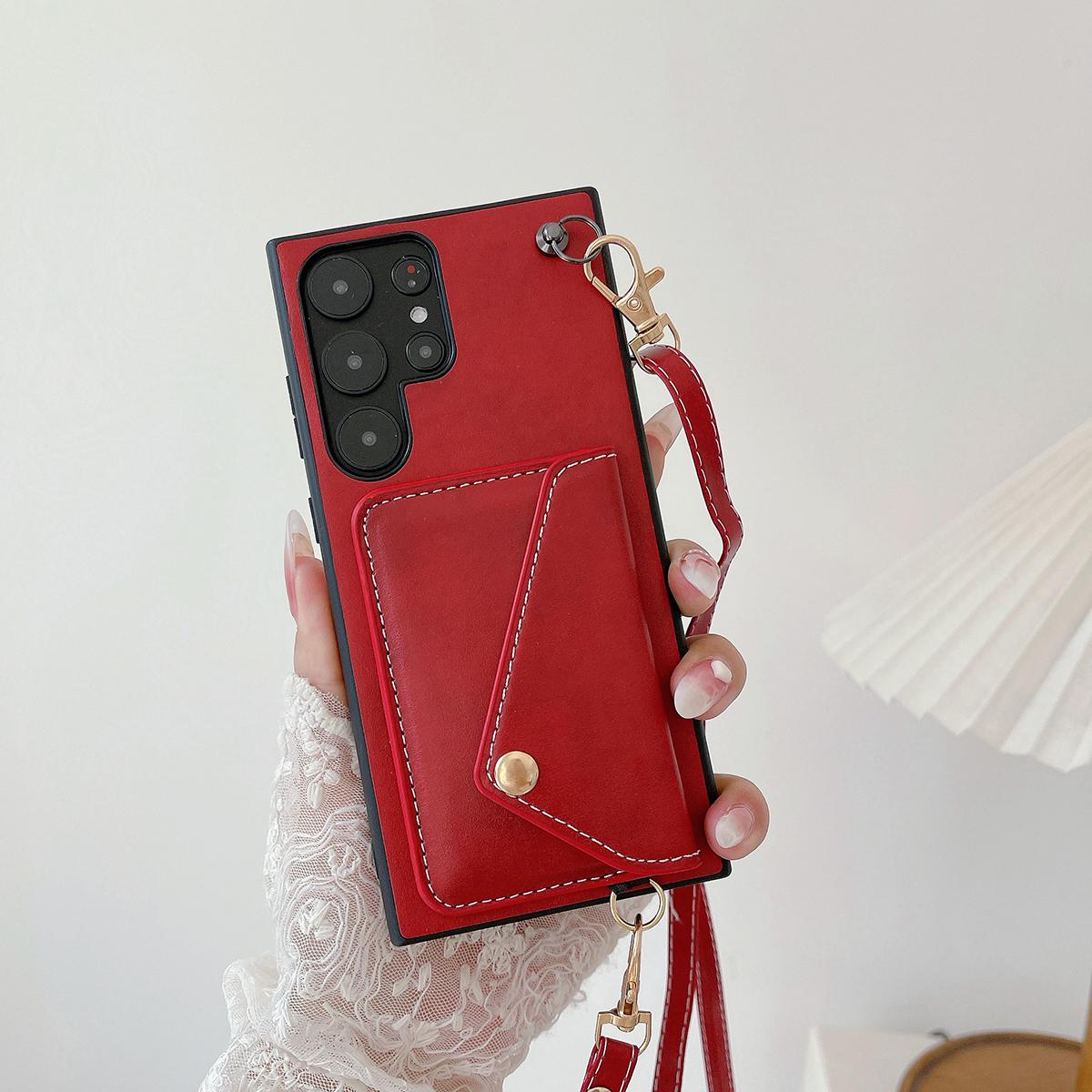 Crossbody Wallet Case for Samsung S24 S23 S22 S21 Ultra Plus Card Holder Lanyard Handbag Luxury Leather Card Slot Cover Handbag
