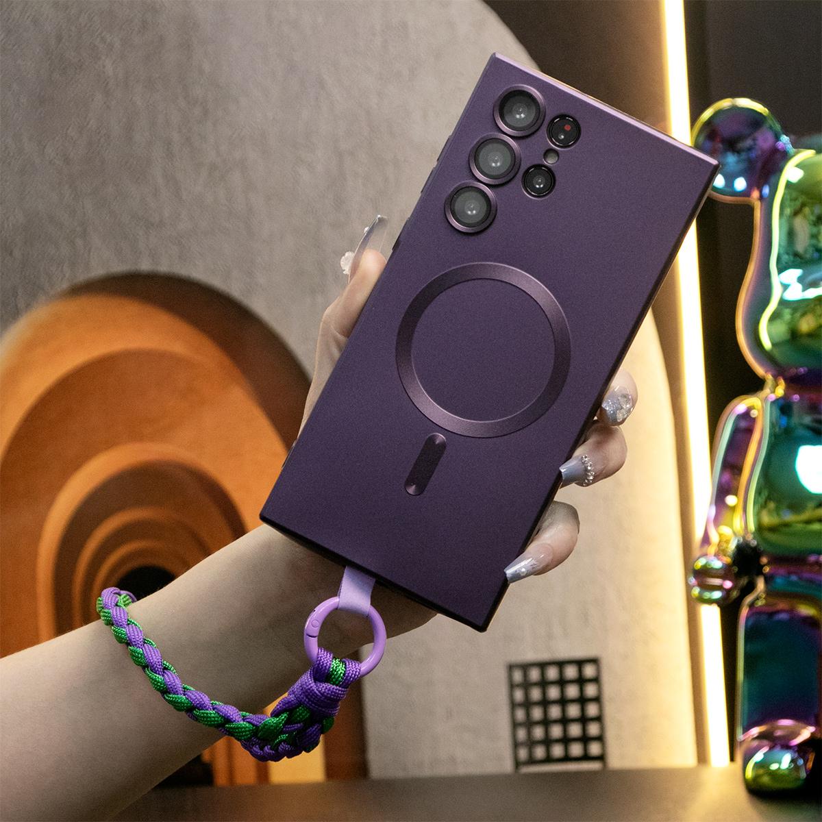 For iPhone 16 15 14 13 12 11 Pro Max Phone Case, Metallic Paint Magnetic Soft Glossy Slim, Full Camera Cover Support Wireless Charging With Woven Wristband