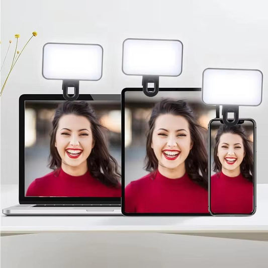 Mini lampe de remplissage portable pour selfie, rechargeable, 3 modes de luminosité réglables, à clipser pour téléphone portable et ordinateur