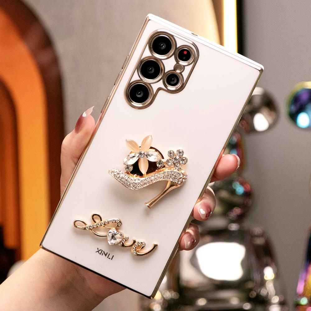 Gold High-heeled Shoes Plating Phone Case for Samsung S24 S23 S22 S21 FE Plus Ultra Note 20