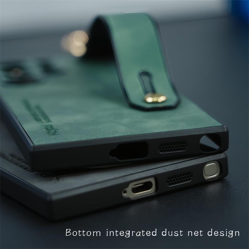 For Samsung S25Ultra S25 S24 S23 S22 S21 Case With Wristband, Matte Durable Faux Leather Kickstand Shockproof Phone Case
