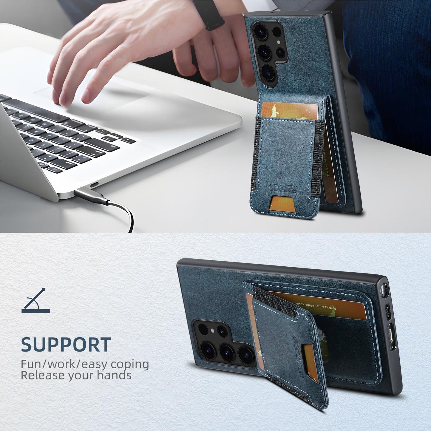 For Samsung S25 S24 S23 S22 Note20 Ultra Plus Phone Case, Smooth Surface Oil Wax Pattern Flip Elasticity Wallet Card Slot Leather Kickstand Magnetic Clasp Shockproof Phone Case