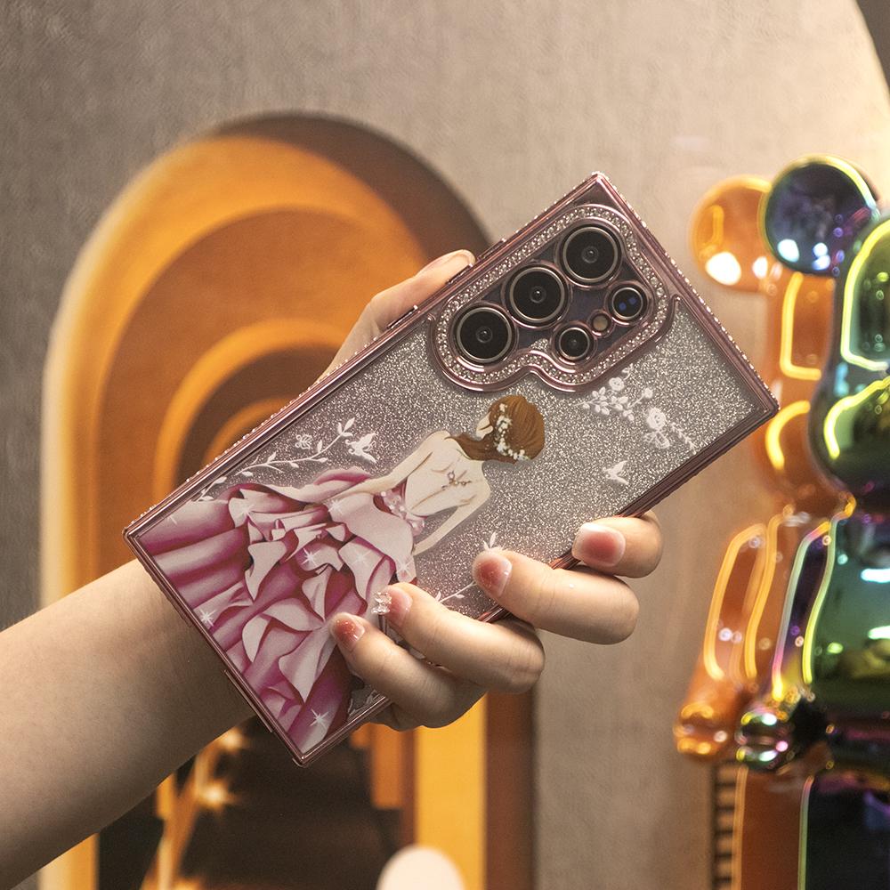 For Samsung S25Ultra S25+ S25 S24 S23 S22 Plus Ultra Case, Gradient Rhinestone Goddess Glitter Luxury Elegant Plating Case Camera Protection Shockproof Soft Full Cover