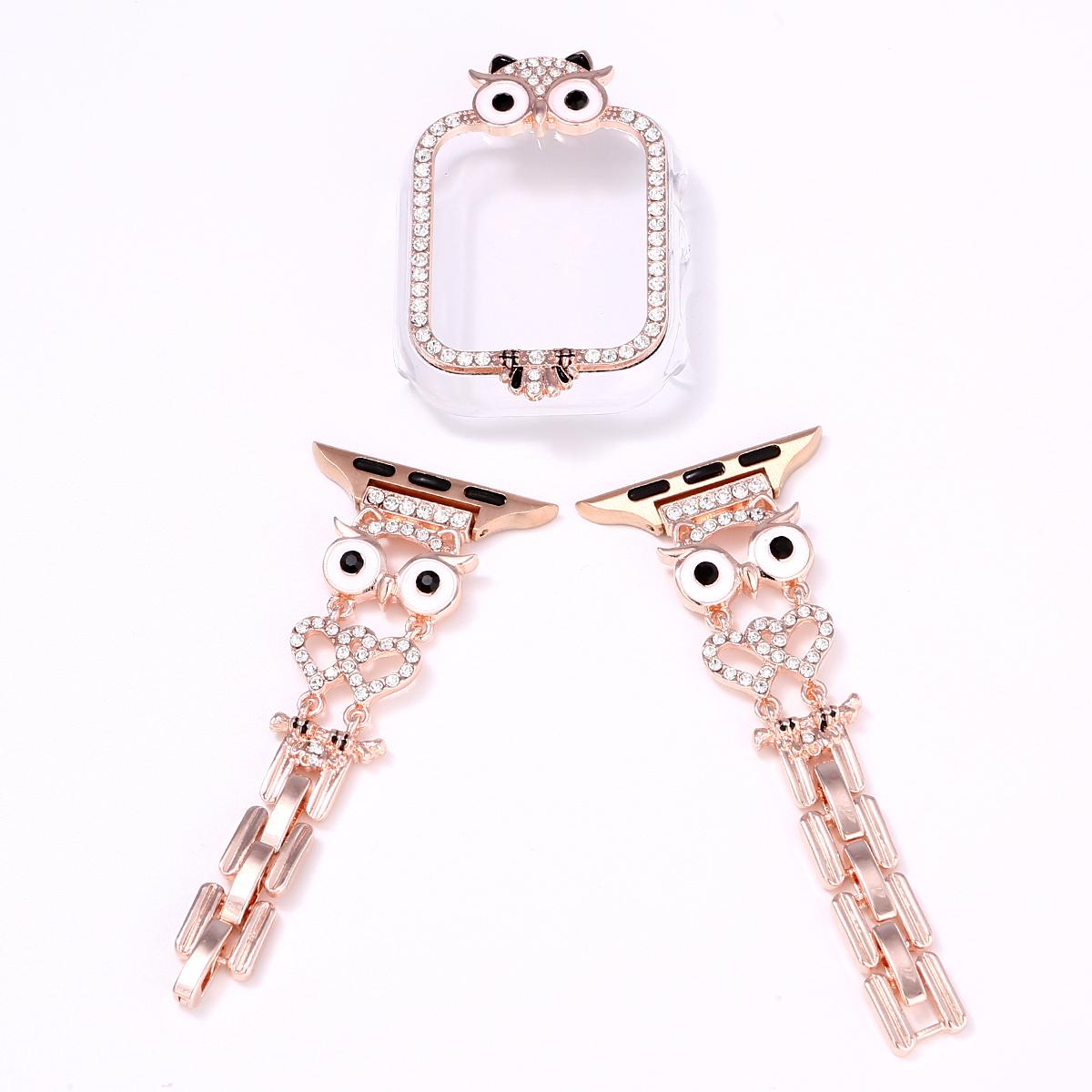 Diamond Owl Chain and Watch Case for Apple Watch 44mm Band 45 42 38 41 Ultra 49mm Link Bracelet for IWatch Series 9 8 7 6 SE 5 4