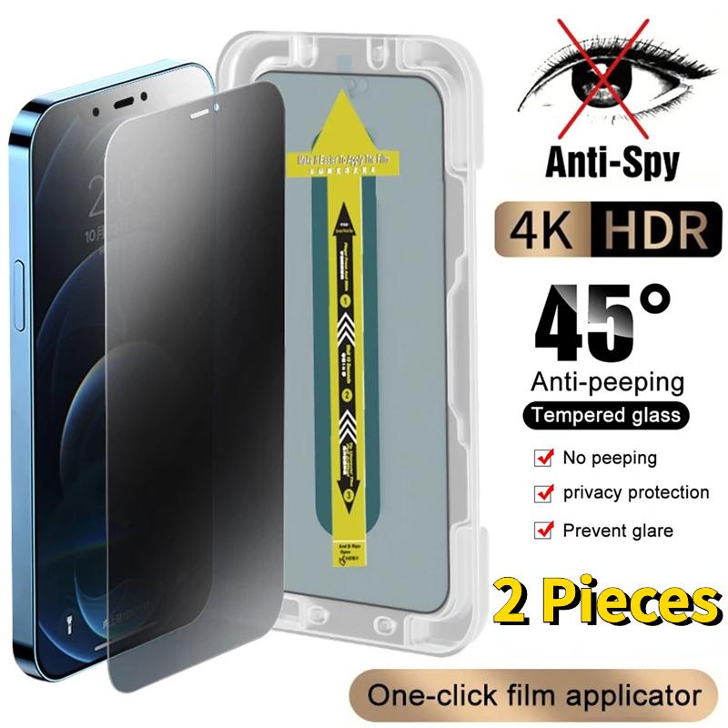 Full Cover One-click Installation Anti-Spy Glass for iPhone 16 15 14 13 12 11 Pro Max X XR XSMax Privacy Screen Protectors