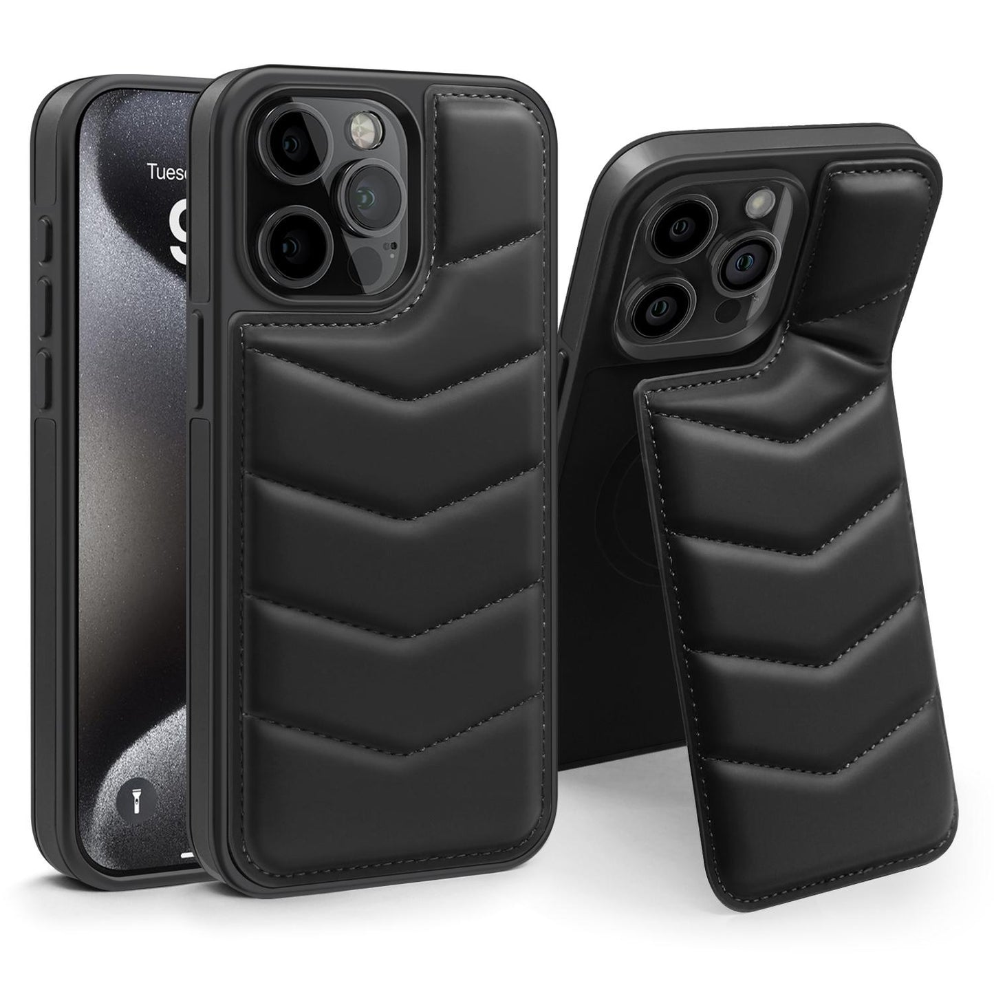 Wave Down Jacket holder Phone Case For iPhone 11 12 13 14 15 Pro Max Plus For Magsafe Wireless charging Shockproof Phone Cover