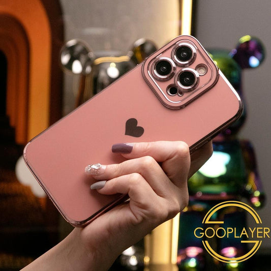 Luxury Love Heart Side Pattern Plating Basic Phone Case For iPhone 16ProMax 16 15 14 13 12 11 Pro Max