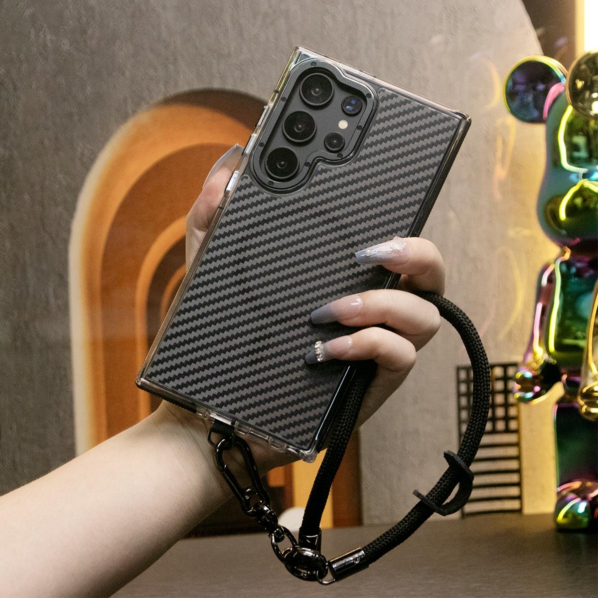 Strong Magnetic Carbon Fiber Phone Case, With Climbing Rope, Metal Hardware Camera Protective Acrylic, Shockproof Anti-Fall Bumper For Samsung S24 S23 S21FE S24 FE A14 A15 A24 A25 A35 A54 A55 A05