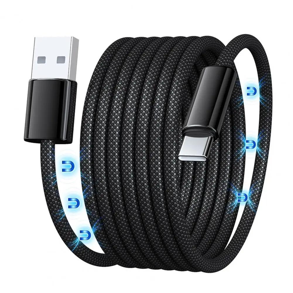 240W Magnetic Fast Charge Cable Braid USB C Cable Retractable Anti-tangles Charging Cord for iPhone for Samsung Laptop Car Charger Travel Smart Phone Accessories