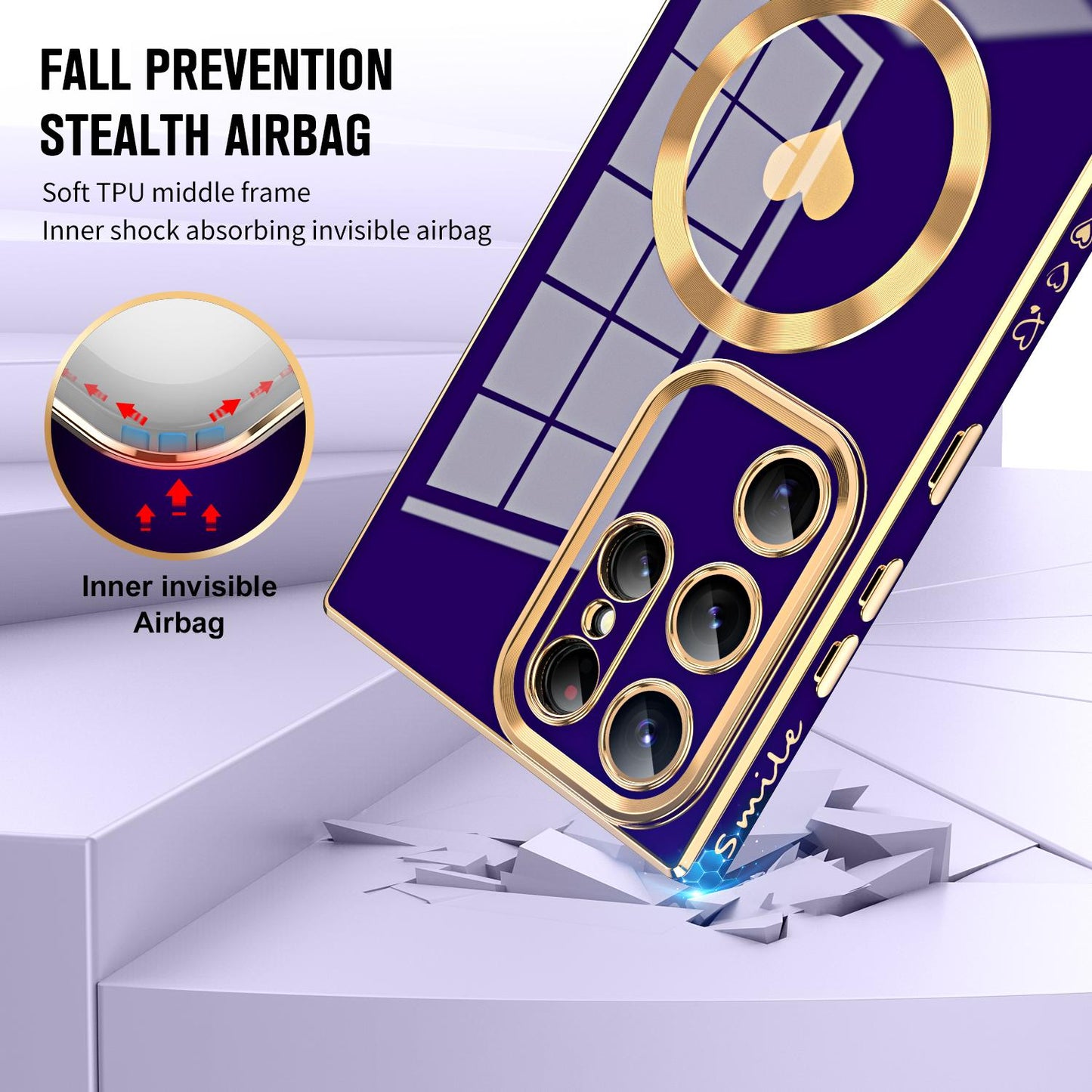 Electroplated Glossy Love Heart Magnetic TPU Case For Samsung S23 Ultra S22 S21 Plus Soft Cover
