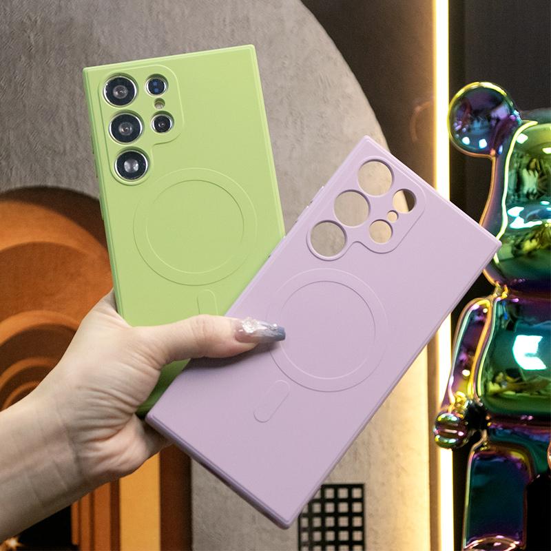 Strong Magnetic Phone Case For Samsung S25Ultra S25 S24 S24FE S22 S23 Ultra A15 A35 A55, Soft Liquid Silicone Shockproof Full Cover With Microfiber Lining