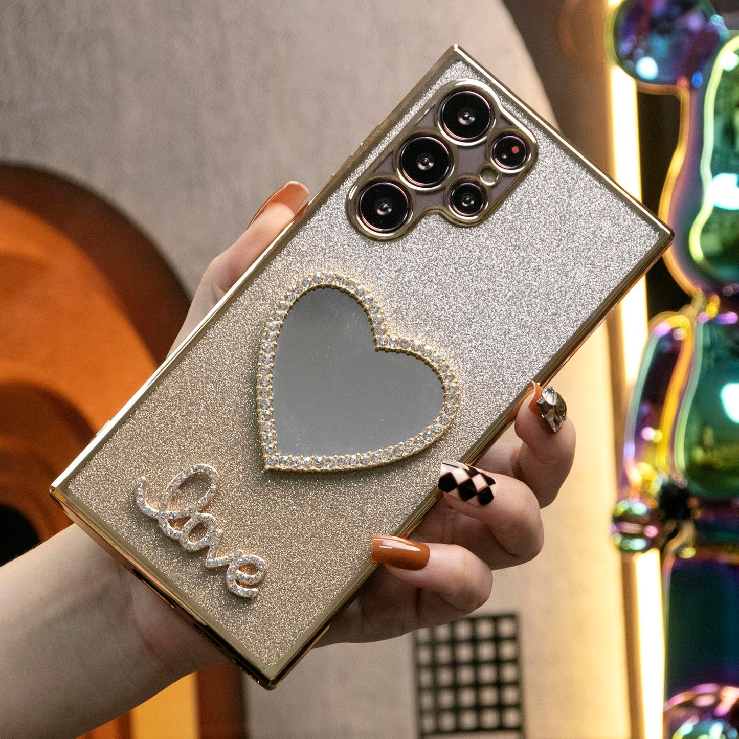 Luxury Diamond Love Heart Mirror Glitter Clear Gradient TPU Plating Shockproof Soft Phone Case For Samsung S24Ultra S24FE S24 S23 S22 S21 FE Plus Ultra