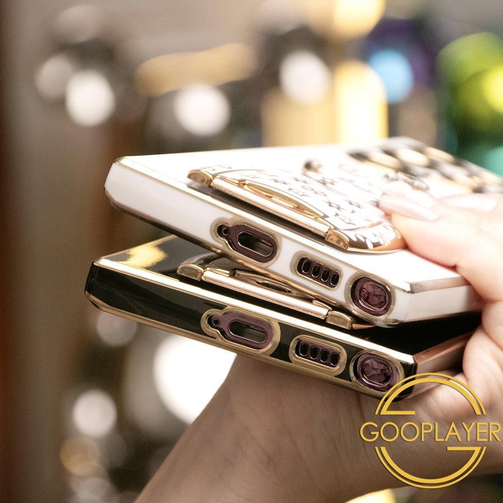 Plating Flower Bear Stand Phone Case for Samsung Galaxy S24 S23 S22 S21 FE Plus Ultra Note20