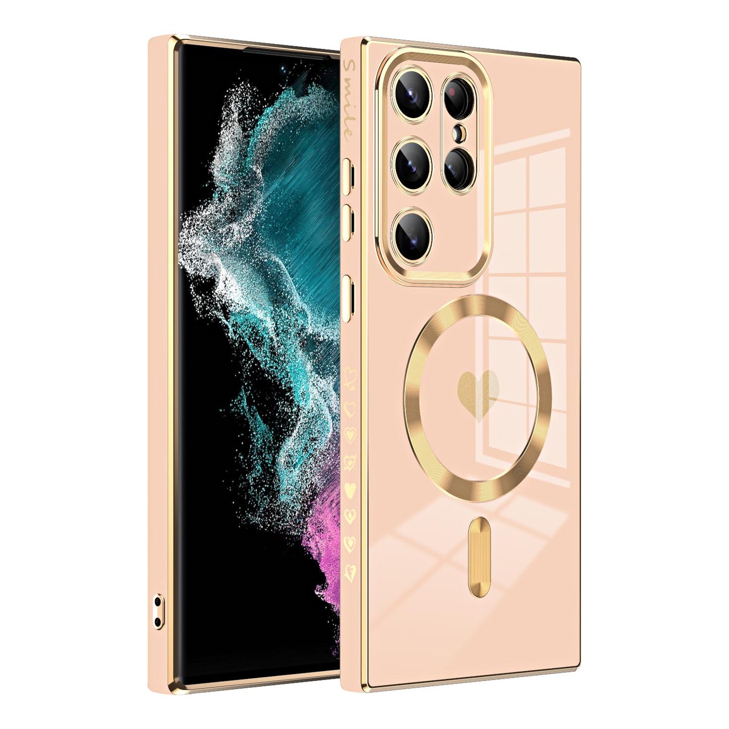 Electroplated Glossy Love Heart Magnetic TPU Case For Samsung S23 Ultra S22 S21 Plus Soft Cover