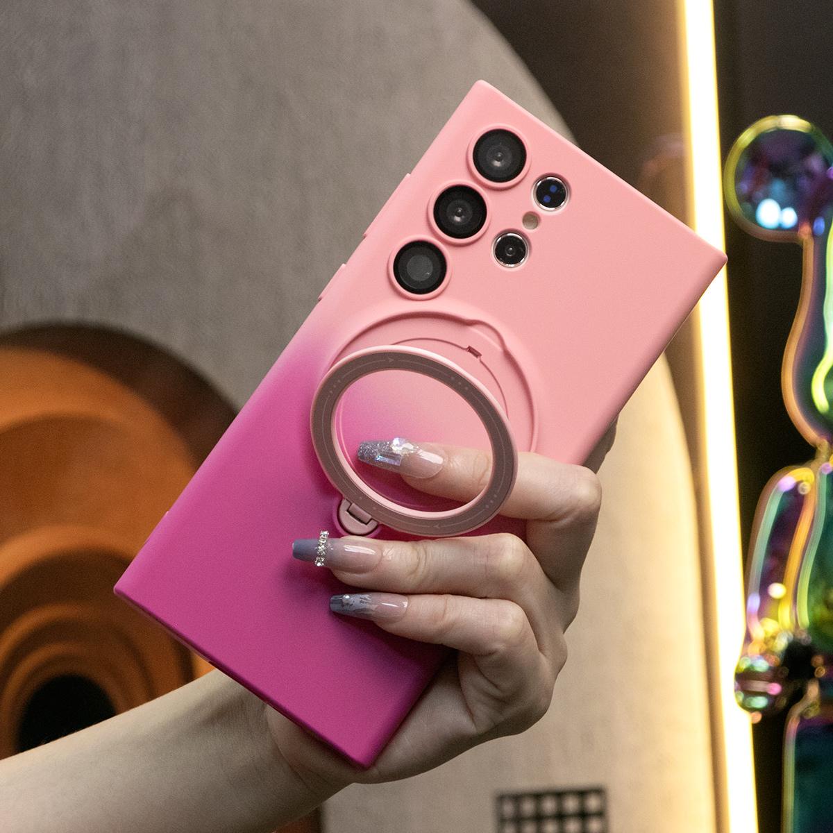 For Samsung S24Ultra S23Plus S23 Case, Gradient Magnetic Kickstand Support Wireless Charging Case With Lens Protector Foldable Magnetic Pop Stand