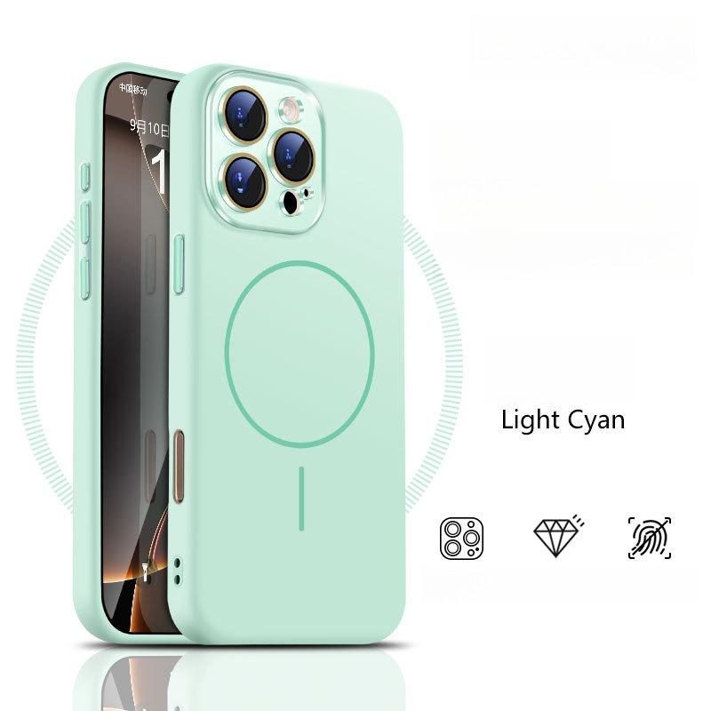 Liquid Silicone Fine Ring Strong Magnetic Precision Crystal Len Protector Fingerprint-proof Phone Case For iPhone 16ProMax 15 14, Soft Skin Feel Shockproof Soft Full Cover