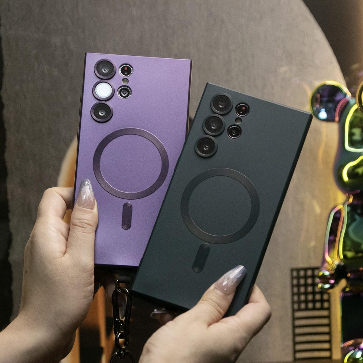 For Samsung S24FE S24Ultra S25 Plus Ultra Phone Case, Metallic Paint Magnetic Soft Glossy Slim , Full Camera Cover Phone Case With Multifunctional Climbing Rope