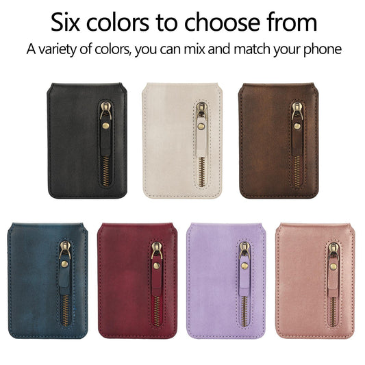 Leather Card Case with Zipper Strong Magnetic Wallet Kickstand Card Holder Card Bag Case for Magsafe IPhone 16 15 14 13 12 Pro Max Stand Cover for Samsung S23 S24 Magnetic Phone Case Accessories