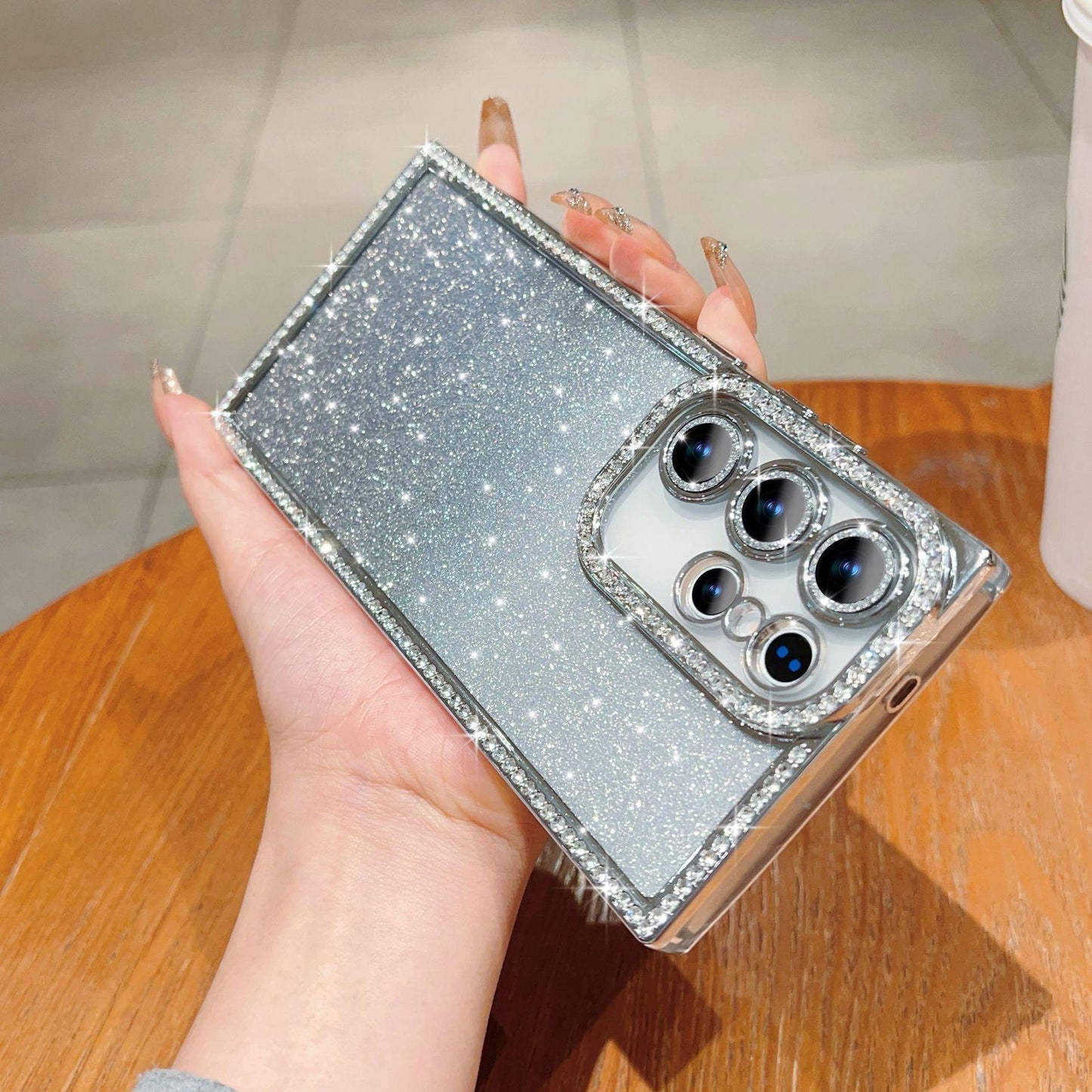 Glitter Rhinestone Clear TPU Square Phone Case with Len Protector For Samsung S25Ultra S25+ S24Ultra S24+ S24 Transparent Bumper Shockproof Soft Full Cover