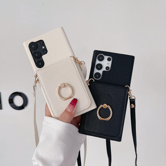 Wallet Case for Samsung Galaxy S24Ultra S24 S23 Ultra S22 Plus Card Holder Ring Mirror Wrist Strap Lanyard Handbag Crossbody Leather Cover for Samsung A15 A35 A55 A54