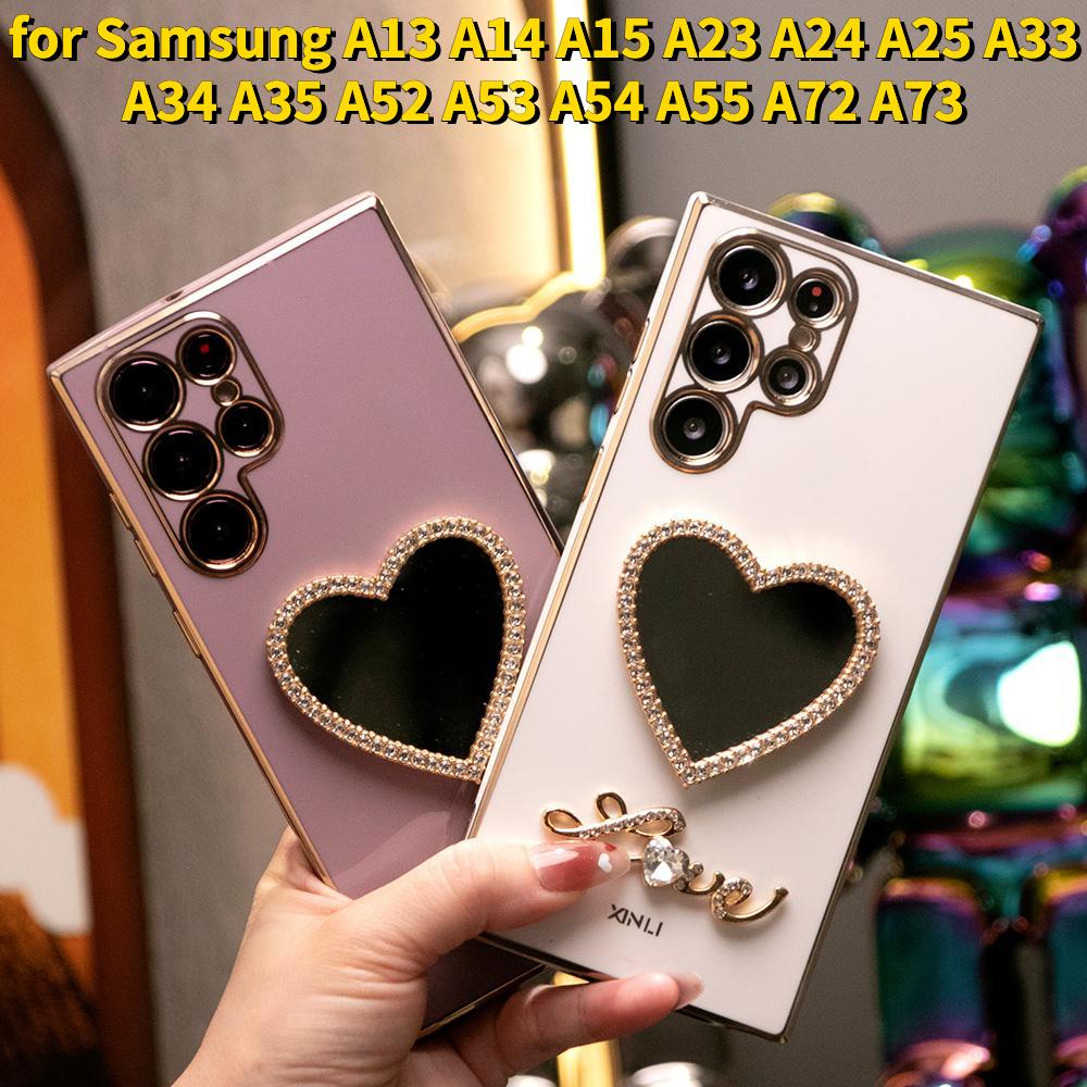 Love Heart Mirror Plating Soft Phone Case for Samsung A13 A14 A15 A23 A24 A25 A33 A34 A35 A52 A53 A54 A55 A72 A73