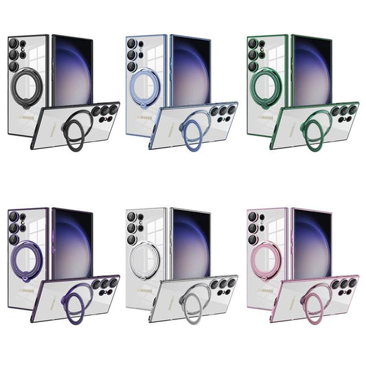 Clear Magnetic Kickstand Transparent Ring Case For Samsung S24 S23 S22 Ultra A54 A34 A14 with Lens Cover