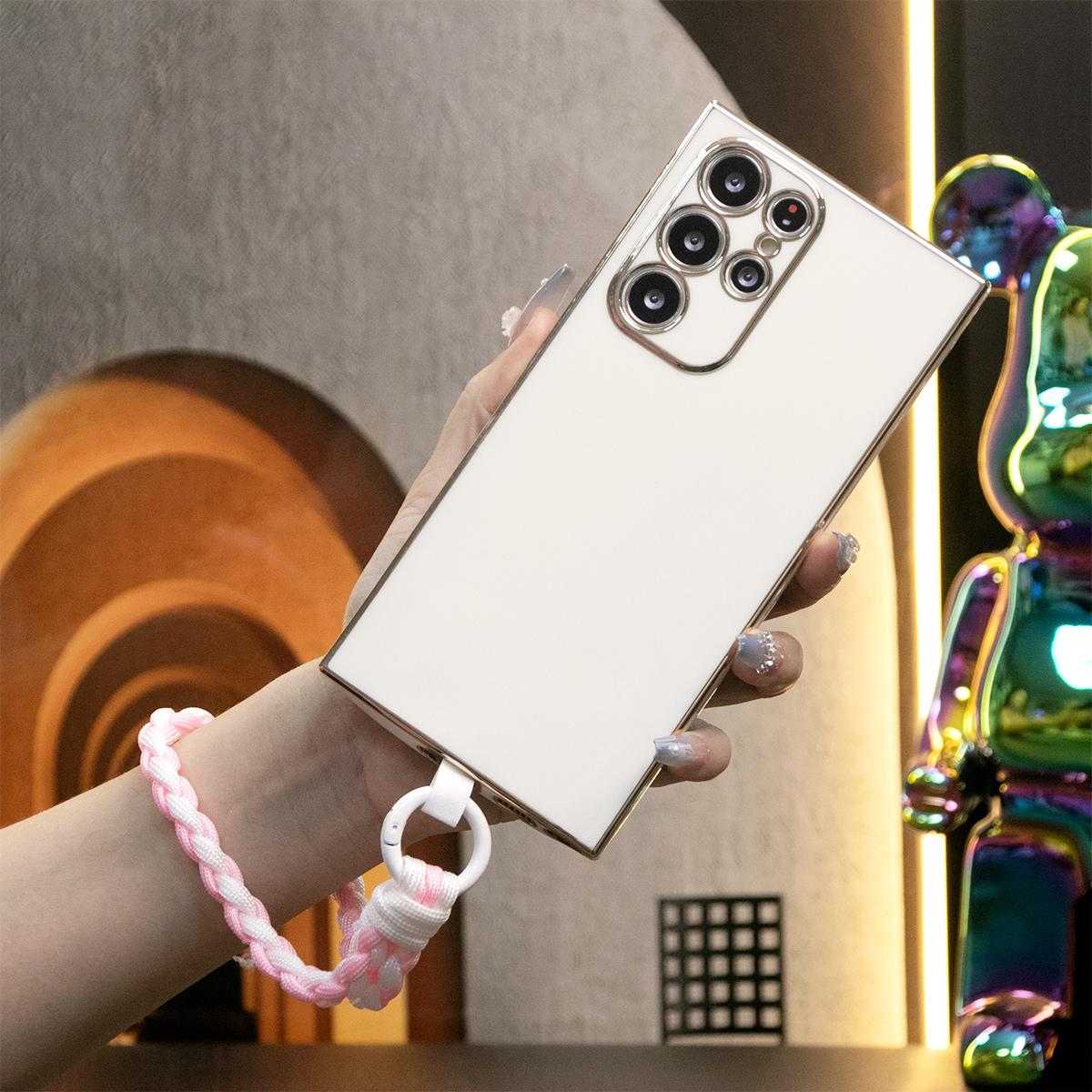Plating Phone Case With Woven Wristband For Samsung S24 S23 S22 S21 S20 FE Plus Ultra Note 20