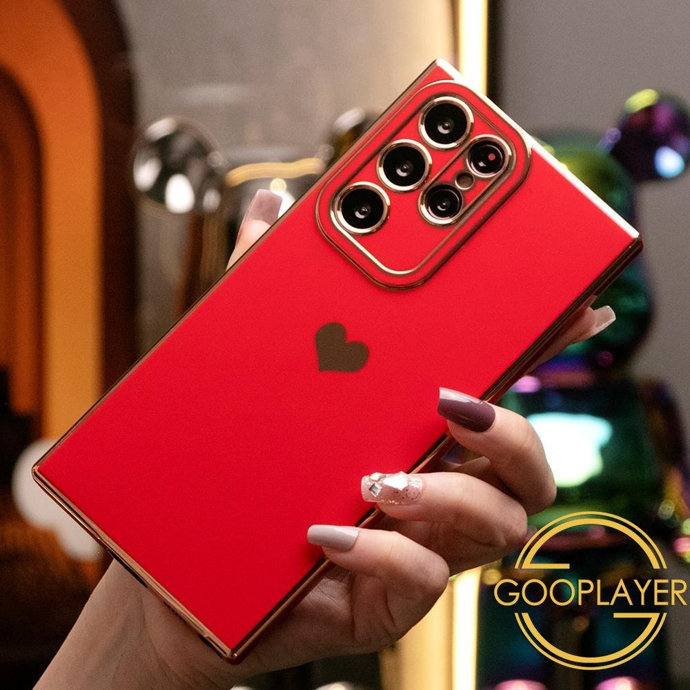 Luxury Love Heart Side Pattern Plating Basic Phone Case For Samsung S24Ultra S24FE S24 S23 S22 A14 A15 A24 A25 A34 A35 A52 A53 A54 A55