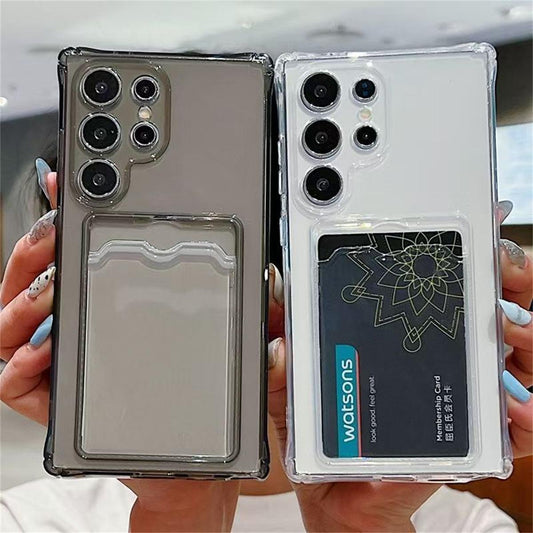 Transparent Card Slot TPU Four Corner Shockproof Phone Case For Samsung S25 S24 S23 S22 S21 Note20 A16 A15 A25 A35 A55 A06 Airbag Anti-Drop Clear Soft Full Cover