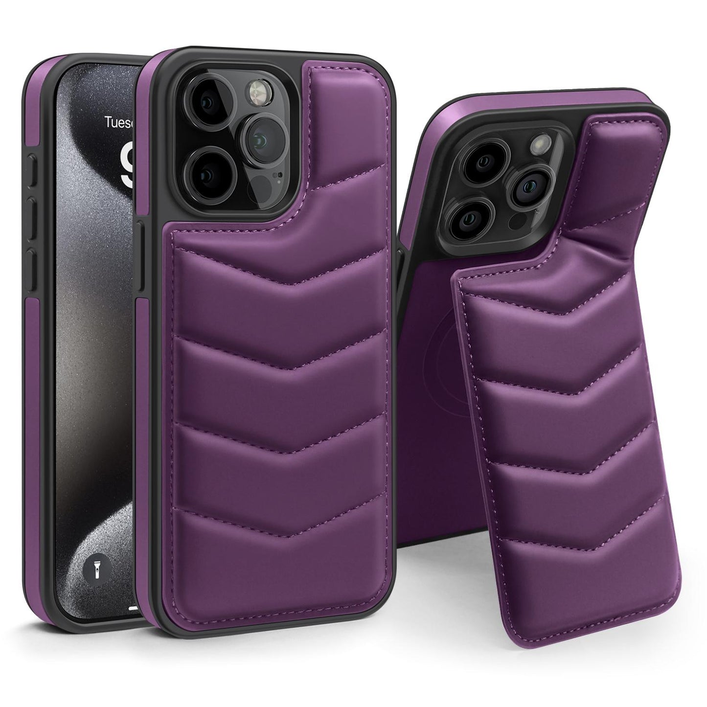 Wave Down Jacket holder Phone Case For iPhone 11 12 13 14 15 Pro Max Plus For Magsafe Wireless charging Shockproof Phone Cover