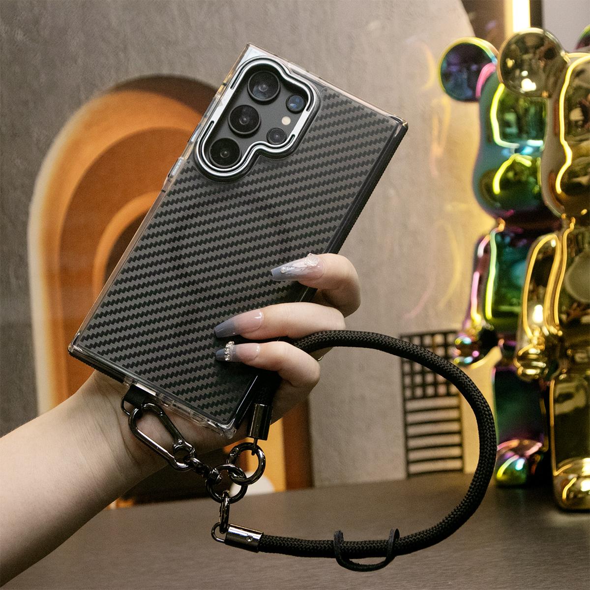Magnetic Carbon Fiber Pattern Phone Case, Metal Hardware Camera Lens Stand Acrylic Cover, With Multifunctional Climbing Rope, Anti-Fall Bumper For Samsung S24 S23 S21 Ultra FE A14 A15 A24 A25 A35 A54 A55 A05