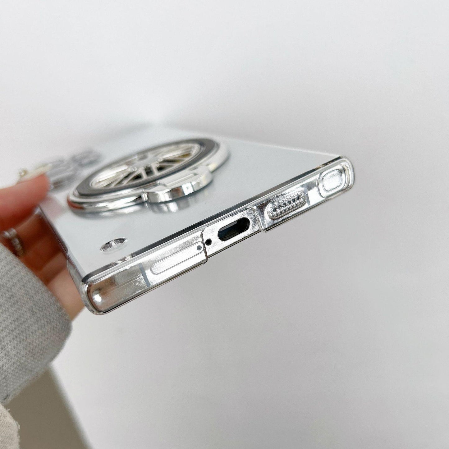 Ultra Slim Frameless Plating PC with Len Protector Phone Case with Metal Rotating Magnetic Kickstand For Samsung S25Ultra S24 S23 S22 Shockproof Support Wireless Charging Hard Full Cover